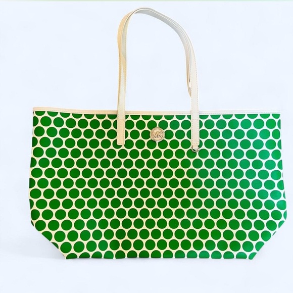 Michael Kors Green White Polka Dot Tote Bag Shoulder Purse - Picture 1 of 9